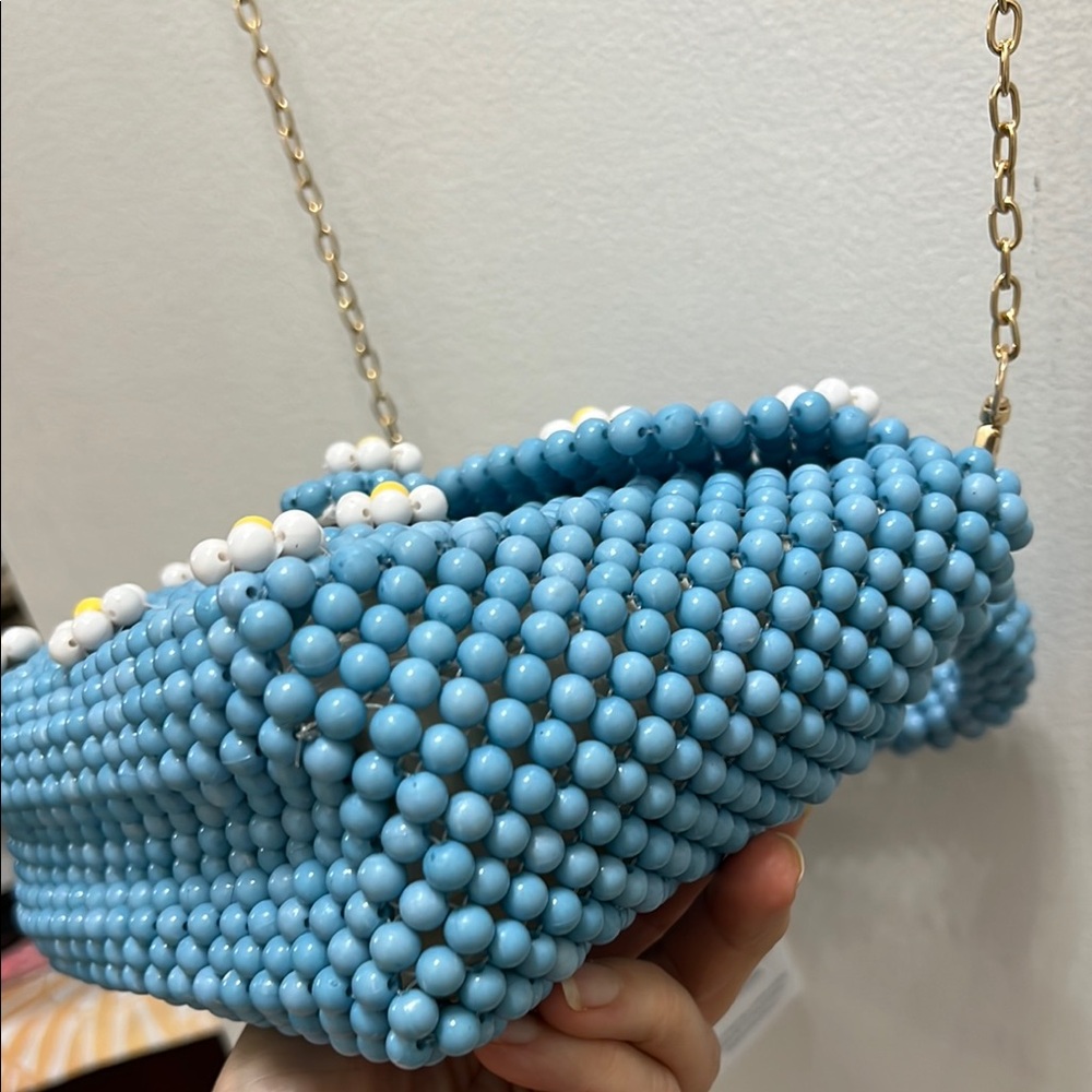 Blue Beaded Handbag with Floral 3D Design - Picture 9 of 10